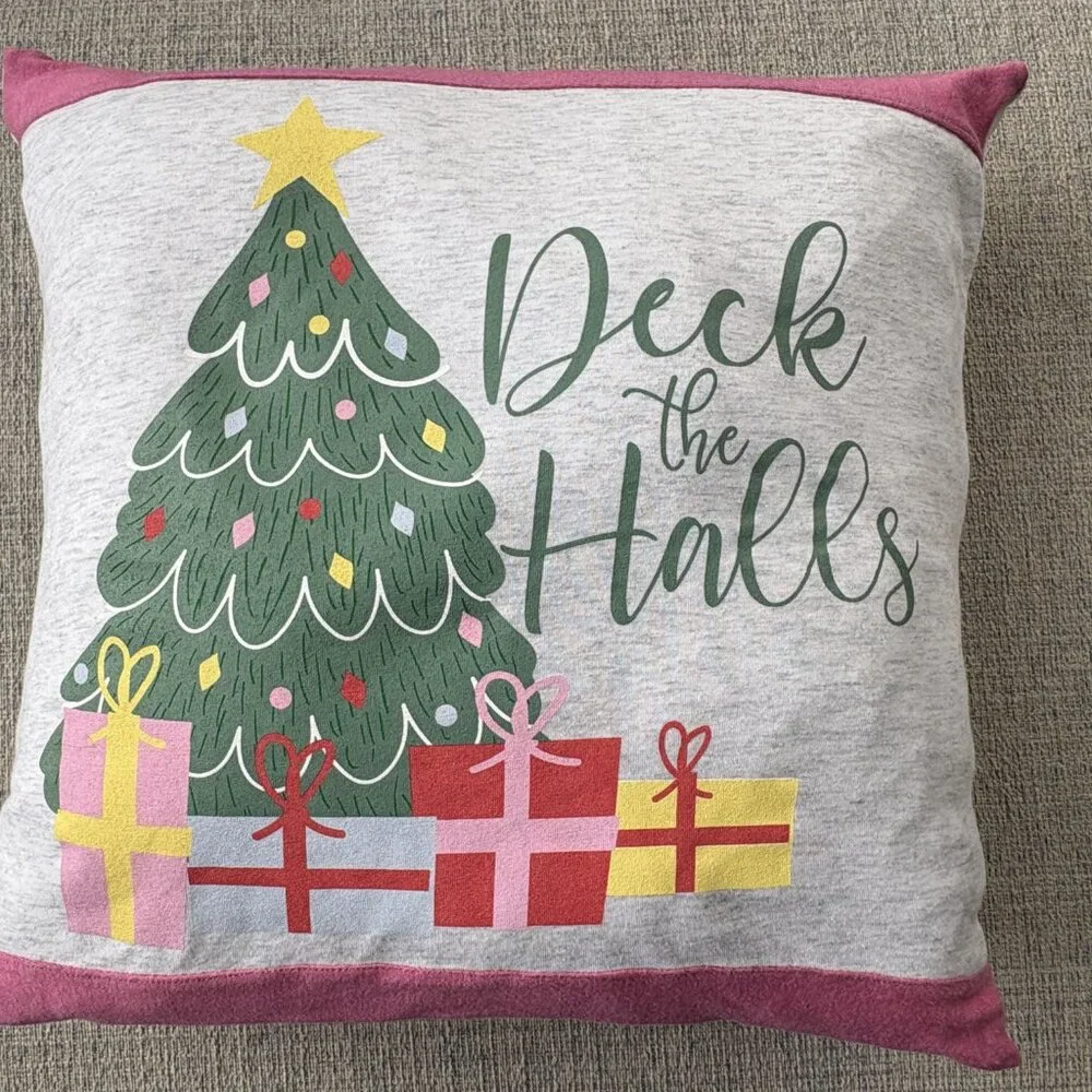 Deck the Halls Pastel Christmas decoration reworked shirt 16' throw pillow cover